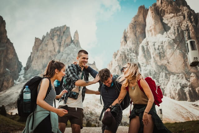 Friends having fun in their trip